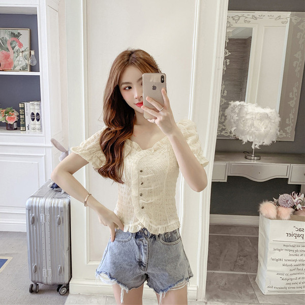 Ženska košulja od šifona s kovrčama i kratkim rukavima