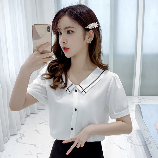 Új modell női ing V-nyakú és rövid ujjú