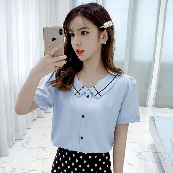 Új modell női ing V-nyakú és rövid ujjú