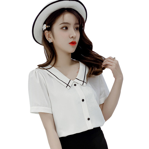 Új modell női ing V-nyakú és rövid ujjú