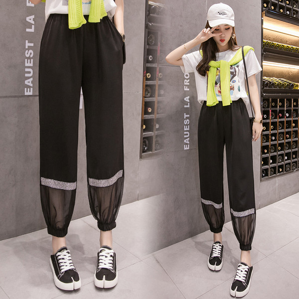 Ikdienas sieviešu bikses ar augstu vidukli un akmeņiem