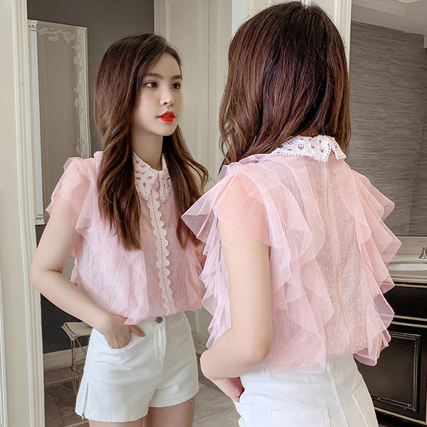 Moderns sieviešu krekls ar klasisku apkakli un tillu