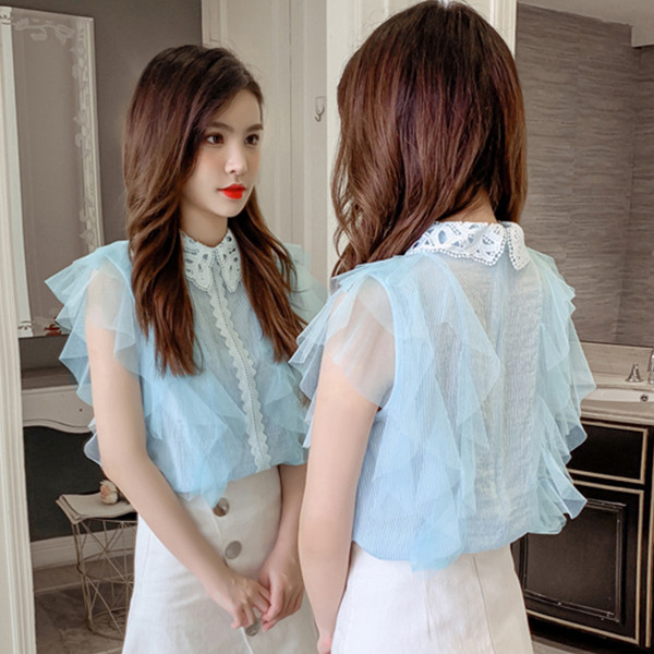 Moderns sieviešu krekls ar klasisku apkakli un tillu