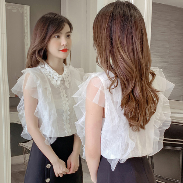 Moderns sieviešu krekls ar klasisku apkakli un tillu