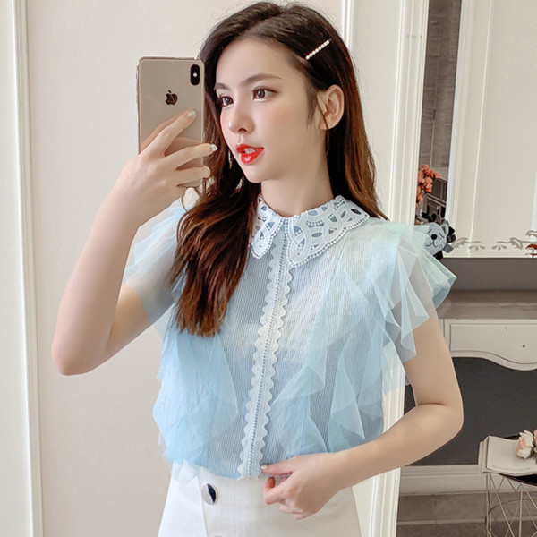 Moderns sieviešu krekls ar klasisku apkakli un tillu