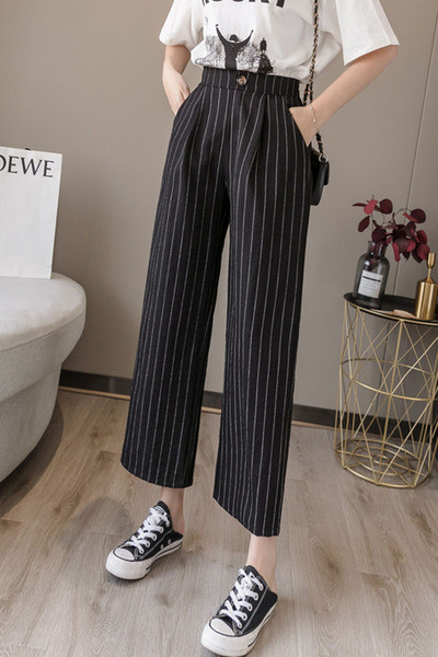 Ženske pamučne hlače s visokim strukom