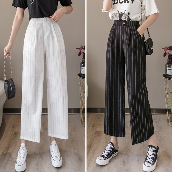 Ženske pamučne hlače s visokim strukom