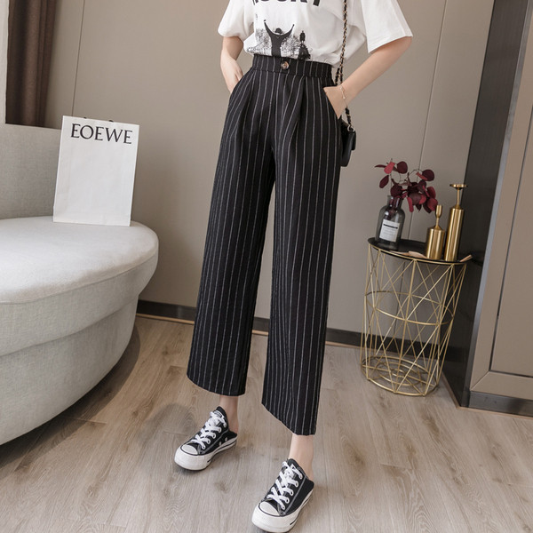 Ženske pamučne hlače s visokim strukom