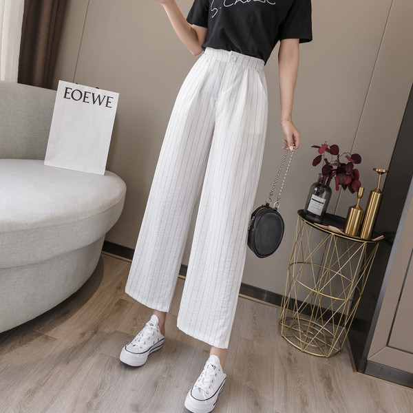 Ženske pamučne hlače s visokim strukom