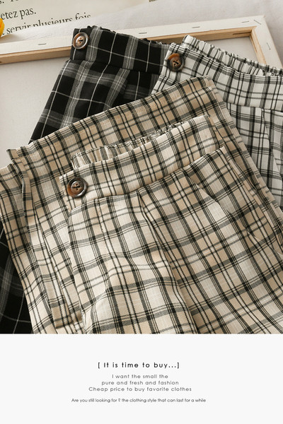 Retro ženske karirane hlače s visokim strukom