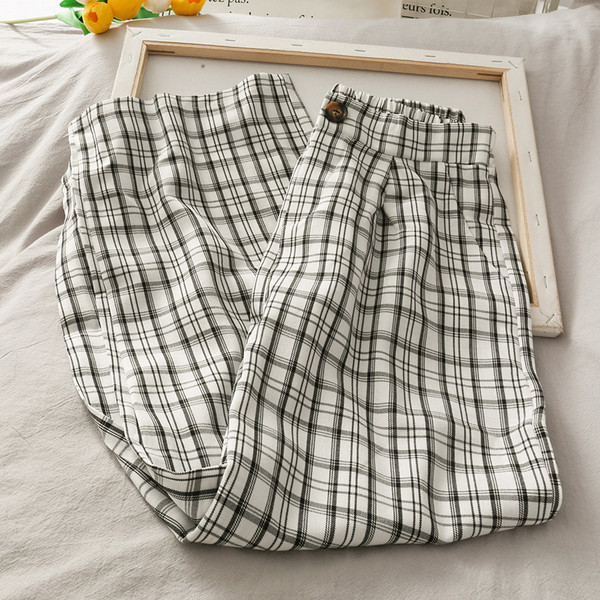 Retro ženske karirane hlače s visokim strukom