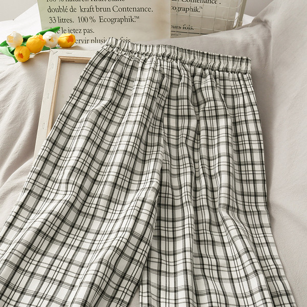 Retro ženske karirane hlače s visokim strukom