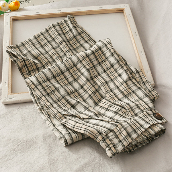 Retro ženske karirane hlače s visokim strukom