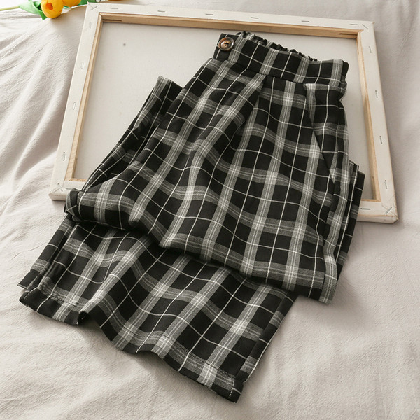 Retro ženske karirane hlače s visokim strukom