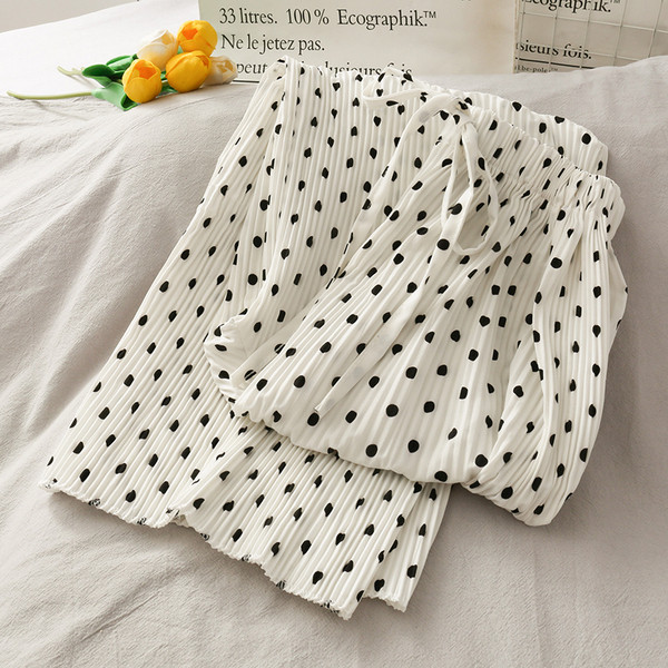 Plisirane ženske hlače s visokim strukom i printom