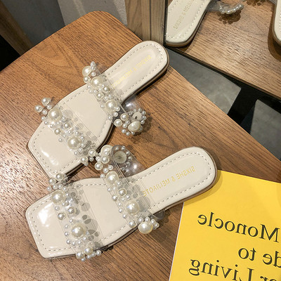 Modern női papucs szilikon pántokkal és gyöngyökkel