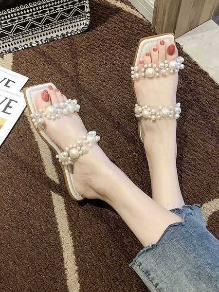 Modernas sieviešu čības ar silikona lencēm un pērlēm