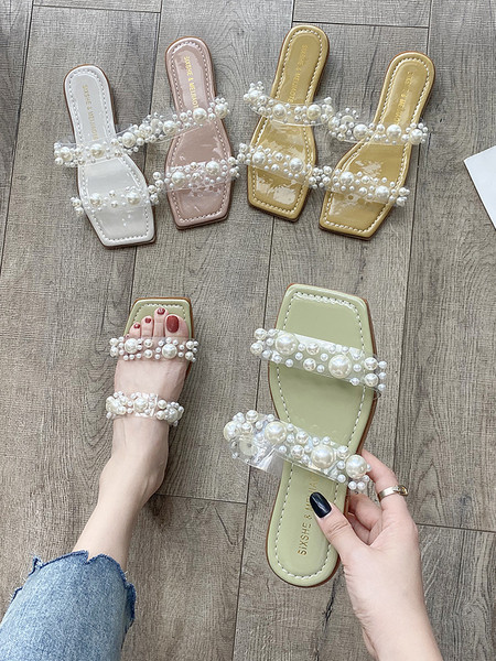 Modernas sieviešu čības ar silikona lencēm un pērlēm