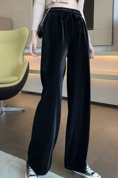 Széles női bársony nadrág magas derékkal