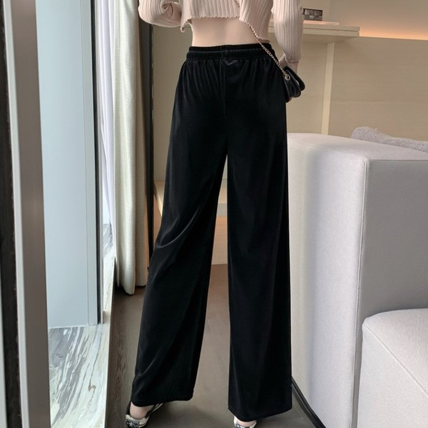 Széles női bársony nadrág magas derékkal