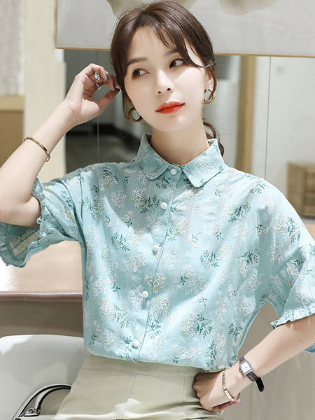 Sieviešu šifona krekls ar pogām un izšuvumiem