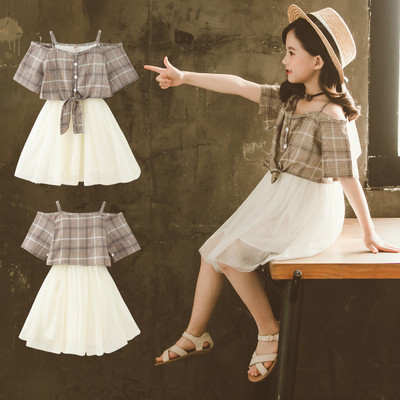 Детска рокля с карирана горна част и тюл