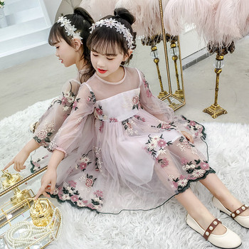 Παιδικό φόρεμα με μακριά μανίκια, τούλι και κέντημα