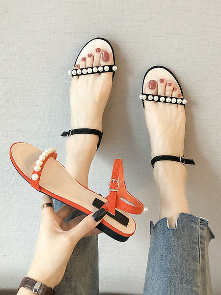 Stilīgas sieviešu sandales ar plānām lencītēm un pērlēm