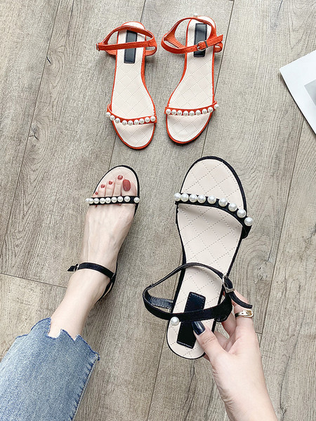 Stilīgas sieviešu sandales ar plānām lencītēm un pērlēm