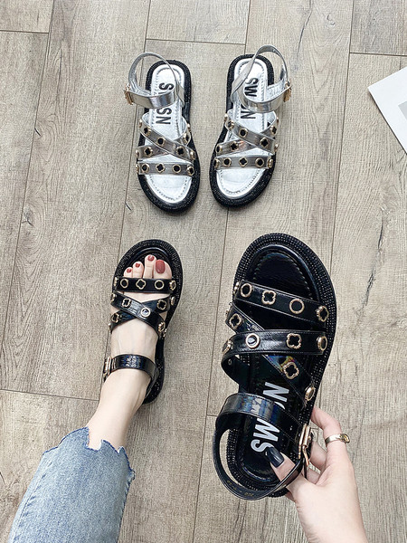 Ženske casual sandale od umjetne kože sa metalnim elementima