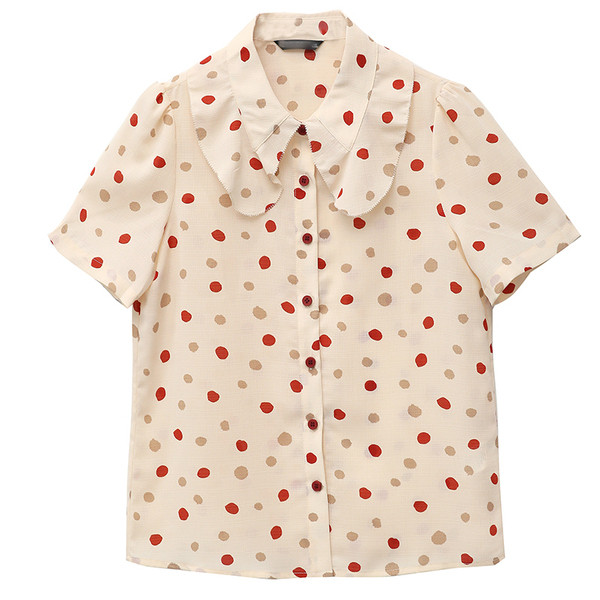 Moderns sieviešu punktveida krekls ar īsām piedurknēm un pogām