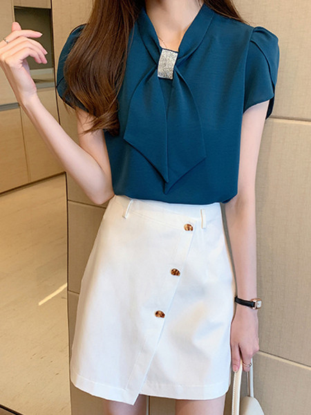 Női sifon ing kövekkel és rövid ujjú