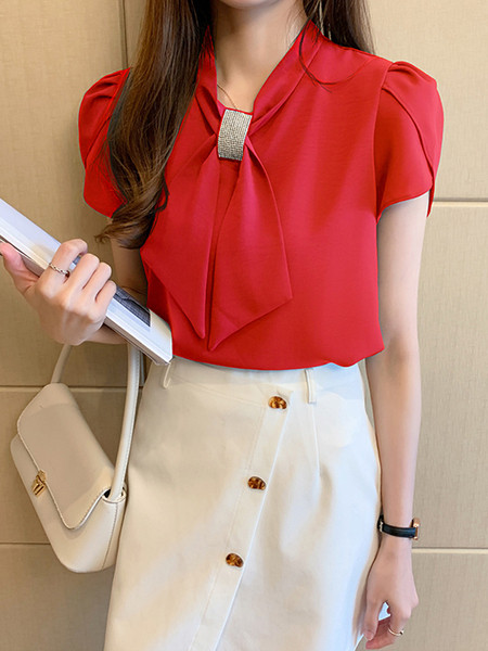 Női sifon ing kövekkel és rövid ujjú