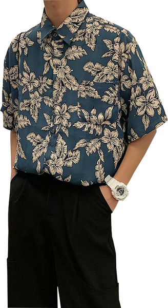 Nyári férfi ing klasszikus gallérral és virágmintával