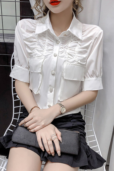 Modern női ing rövid ujjal és zsebekkel