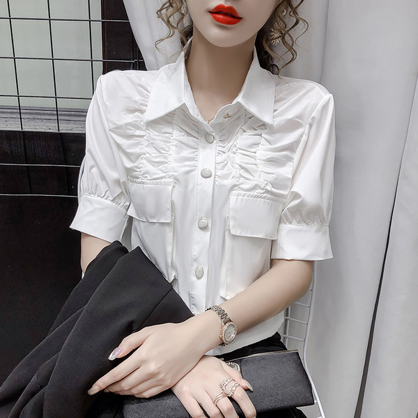 Modern női ing rövid ujjal és zsebekkel