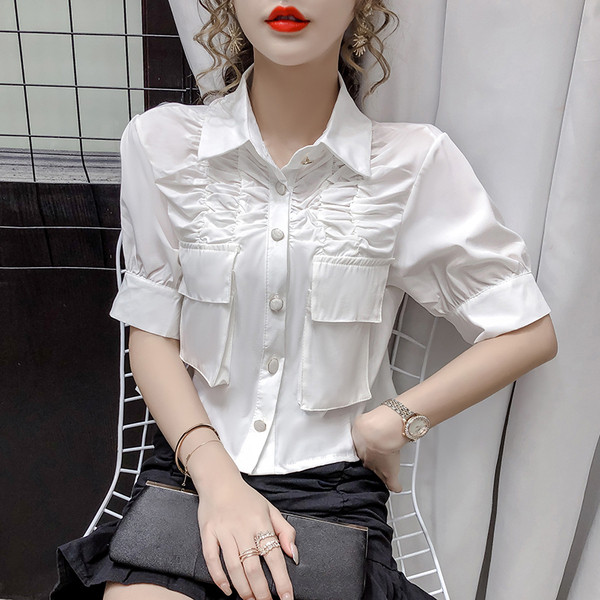 Modern női ing rövid ujjal és zsebekkel