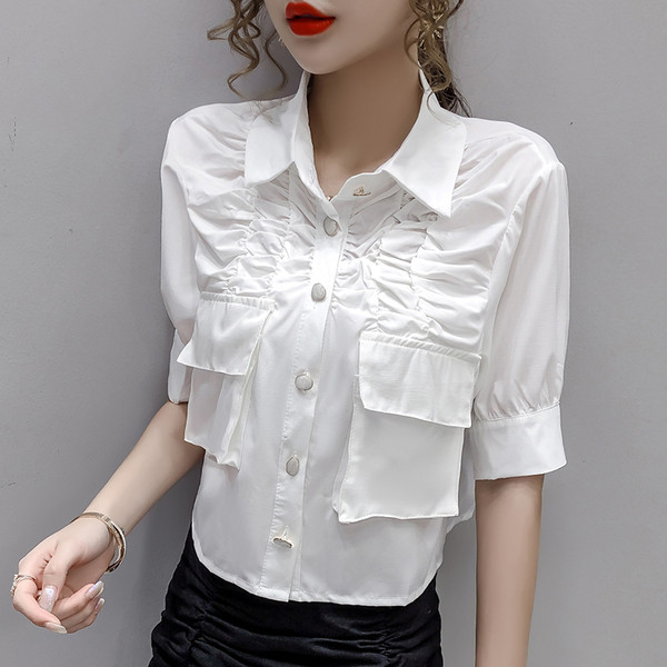 Modern női ing rövid ujjal és zsebekkel