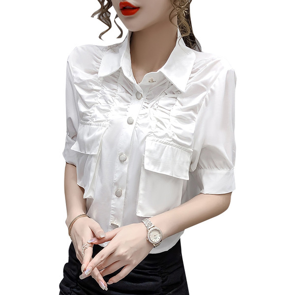 Modern női ing rövid ujjal és zsebekkel