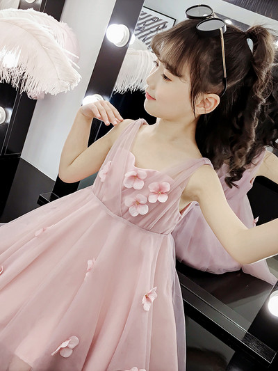 Модерна детска рокля с тюл и 3D цветя 