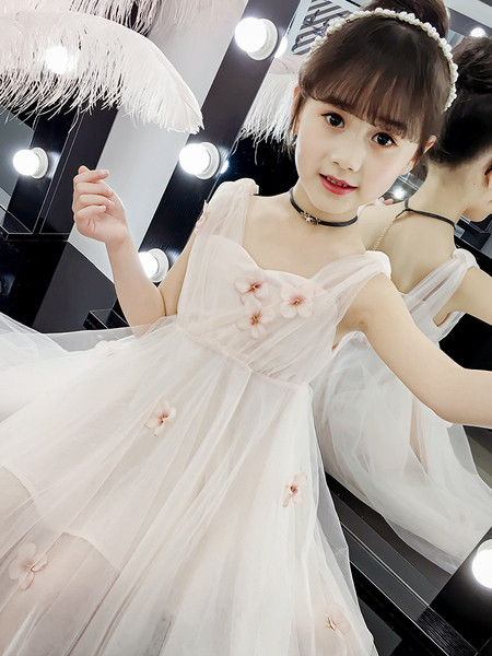 Moderna bērnu kleita ar tillu un 3D ziediem