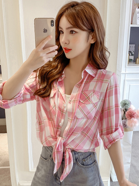 Alkalmi női kockás ing zsebekkel