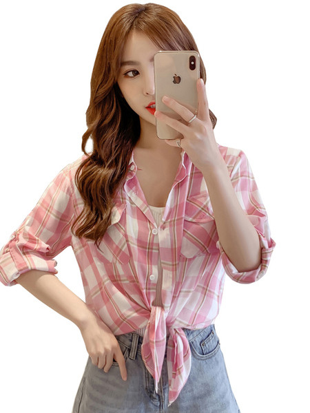 Alkalmi női kockás ing zsebekkel