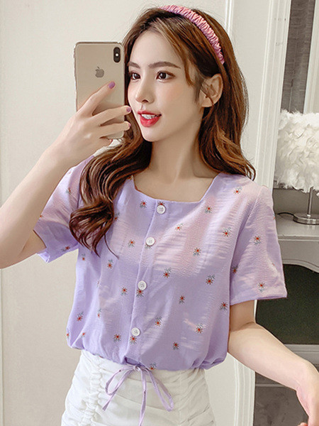 Ležerna ženska košulja s vezama i četvrtastim izrezom