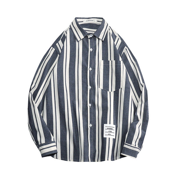 Csíkos férfi ing klasszikus gallérral, hosszú ujjal és zsebbel