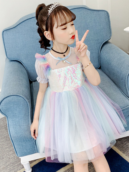 Daudzkrāsaina bērnu kleita ar tilla un fliteriem