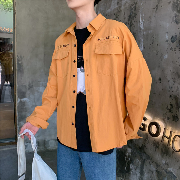 Lezser férfi ing széles modell hosszú ujjakkal és zsebekkel