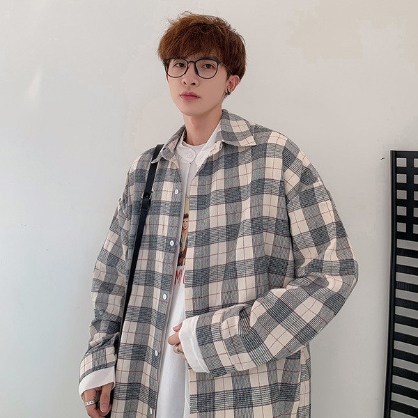 Kockás férfi ing széles modell, hosszú ujjal