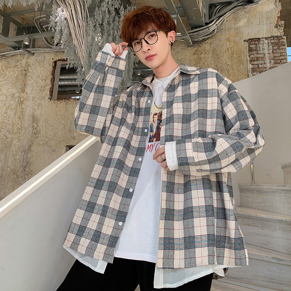 Kockás férfi ing széles modell, hosszú ujjal