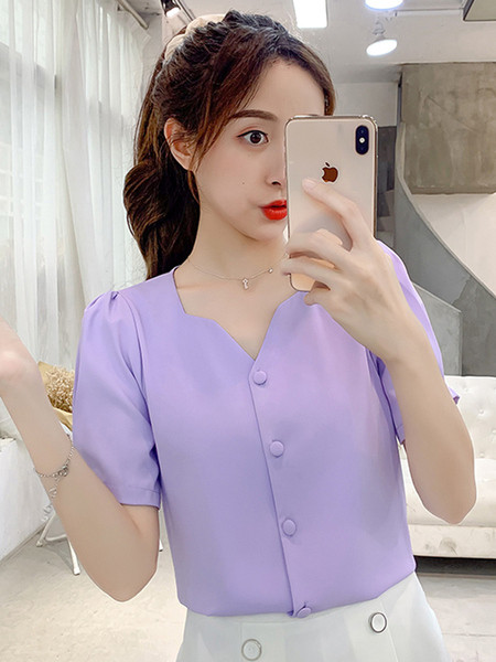 Női sifon ing V-nyakú és rövid ujjú